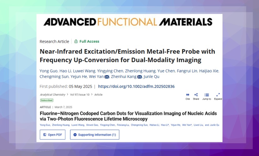 生物醫(yī)學(xué)光子學(xué)研究中心郭勇博士后在Nature Index期刊（Advanced Functional Materials, Analytical Chemistry）上發(fā)表研究成果